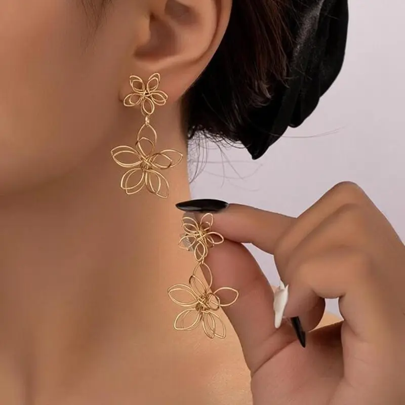 1 Pair Fashion Flower Design Dangle High Quality Cute Earrings, Dangling Earrings, Casual Hollow out Design Jewelry for Women, Trendy Matching Jewelry Gift for Party and Daily Life