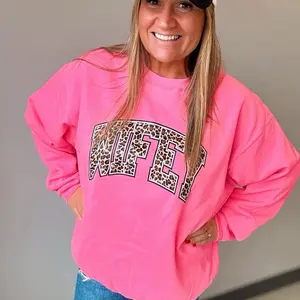 Wifey Cheetah Sweatshirt - Unisex Casual Cotton /Poly Sweatshirt with Pink Color and Cheetah Print Design C