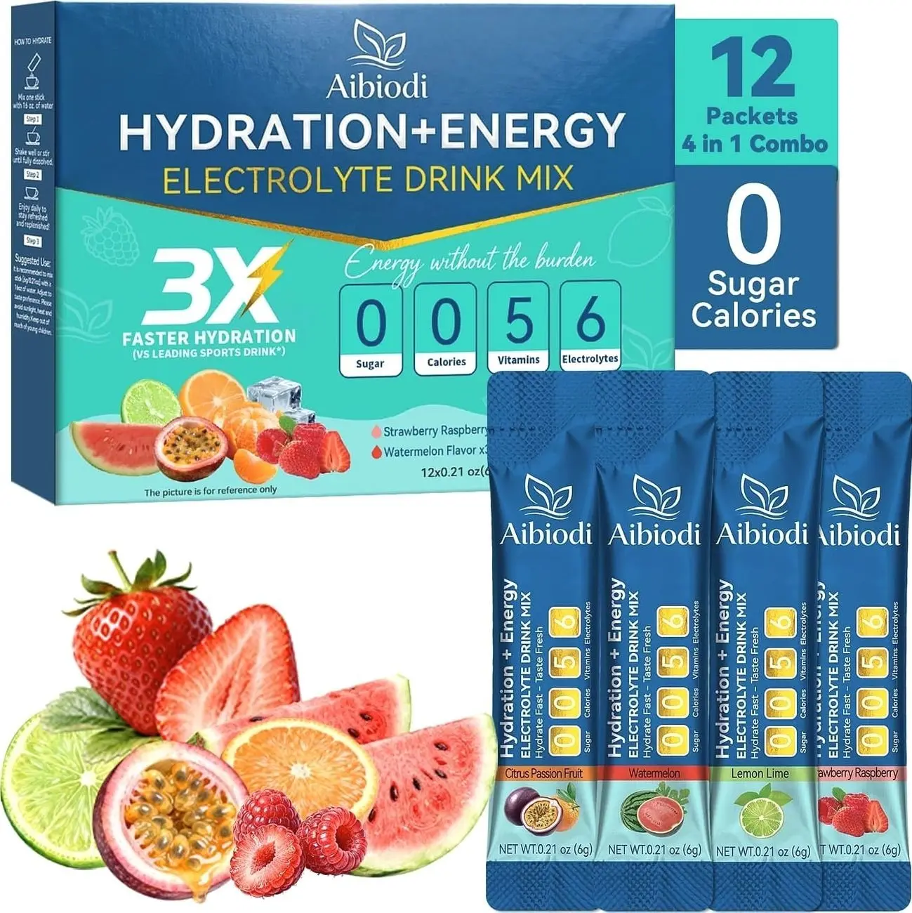 Electrolytes Powder Packets - Sugar Free & Zero Calorie Liquid Daily IV Drink Mix - Instant Hydration & Energy Supplement with 6 Electrolytes and 5 Vitamins, Keto Friendly & Vegan - 12 Sticks