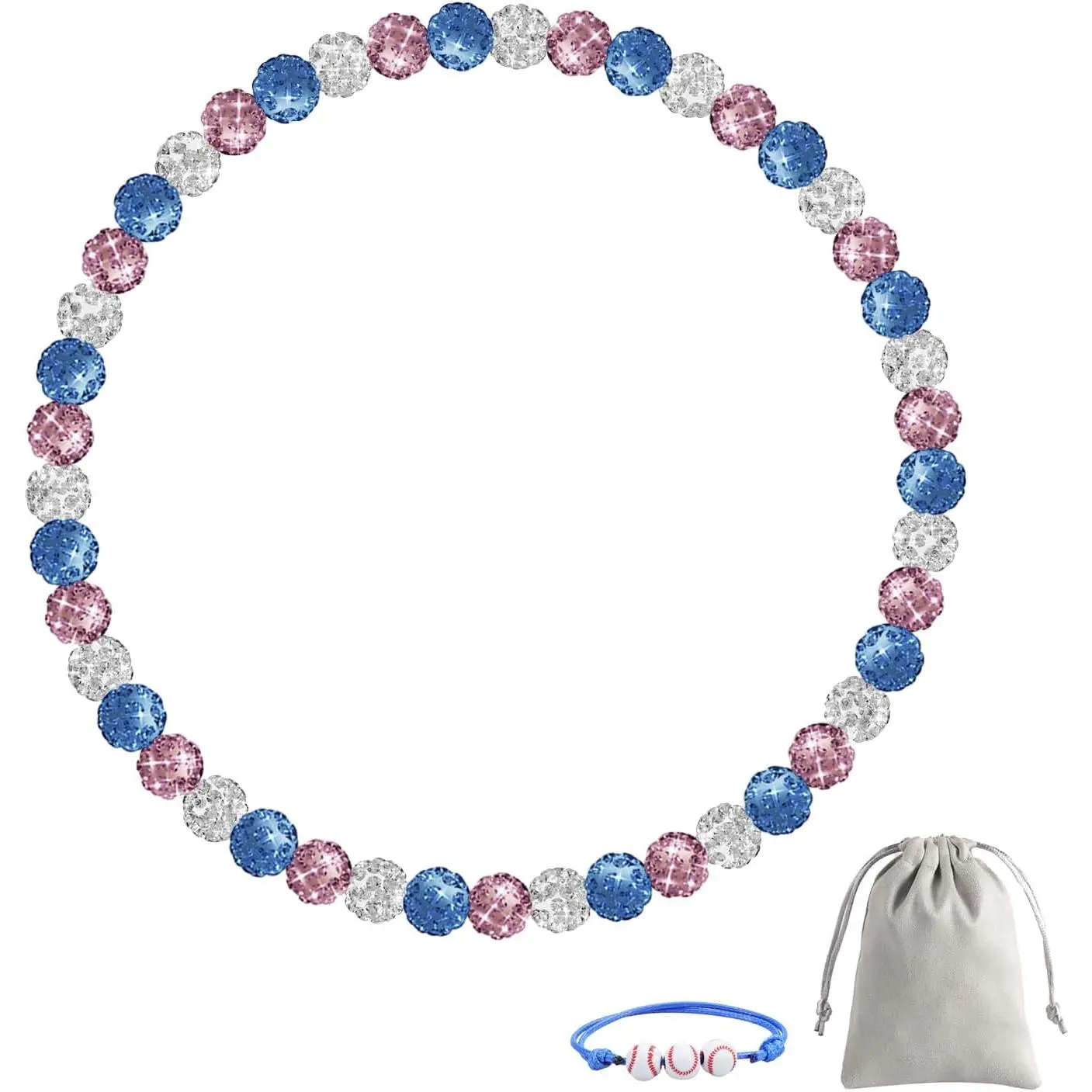Men's NC6 Bling Ice Beaded Baseball Neck Jewelry, Rhinestones Pendant Trendy Necklace, 16-20in Adjustable Length, Ideal for Baseball Teams, Rhinestones Pendant Necklace