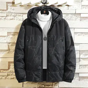 TJL Men's Hooded Jacket with Marble Textured Back - Streetwear Zip-Up Coat for Winter, Windproof Casual Outerwear Menswear Fashion Men's Windproof Insulated Hooded Jacket mens  zip  up Camo Stylish tile Wide Leg Str