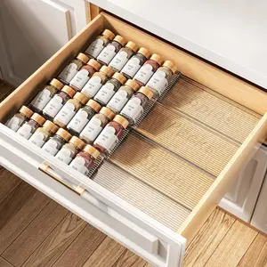 Expandable Acrylic Spice Drawer Organizer, 2 Sets 4 Tier Clear Kitchen Seasoning Rack, Kitchen Storage Organizer for Home Dining Room