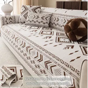 Boho sofa cover, 1 PC Soft Textured Couch Seat Pad, Pet-Friendly Patterned Sofa Protector, Universal sofa protector, Non-Slip Washable Sofa Protector Mat,  Soft Sofa Cover for Living Room for 1/2/3/4 Seater Sofa.