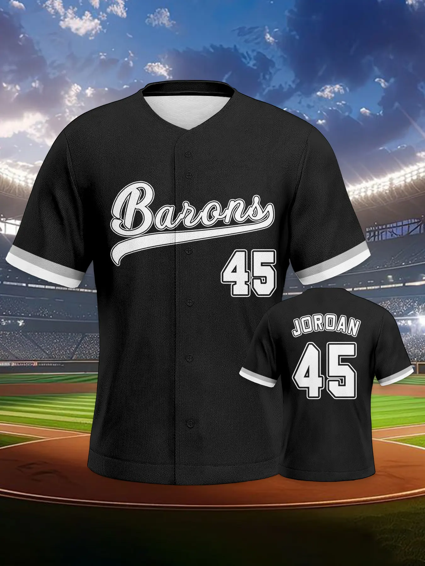 Vintage Baseball Jersey Jordan #45 Barons Shirt, Jersey Shirts, Sports Clothing, Sporty Loose-Fitting All over Print, Unisex Casual Wear for All Seasons