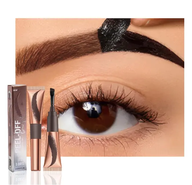 FeiCuiYun Eyebrow Tattoo Peel Off Tint Gel for Women, Warm-Dark Brown Peel Off Eyebrow Tint with 150°Small Curved Tray, Last Up to 5 Days, Waterproof, Fuller & Defined Looking Brows (04#Chocolate)