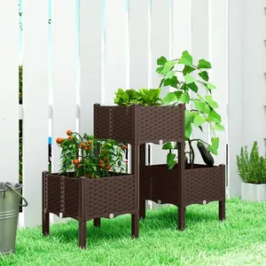 Plastic Raised Garden Bed with Legs, Self Watering Elevated Planter Boxes with Drainage Holes and Plugs, Easy Assembly,Garden