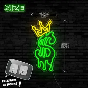 Money & Crown Dollar Neon Sign, USB-Powered LED Wall Decor for Shop Store, Man Cave Game Room