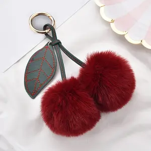 1 pc Cute Fluffy Cherry Keychain Soft Pompom Keychain The perfect accessory for your car or handbag Bag hanging ornaments, Stylish Keychain