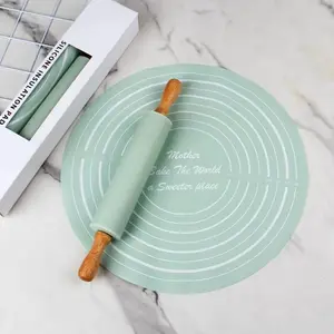 Silicone Baking Mat & Rolling Pin Set, 1 Set Non-stick Round Baking Cake Mat & Wooden Rolling Pin, Baking Utensils for Home Kitchen Baking House Baking Tools