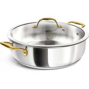 12 Inch Stainless Steel Pan with Lid - Large Saute Pan with Lid, Deep Frying Pan Dishwasher & Oven-Safe,  Cooktops Compatible, 6 Quart