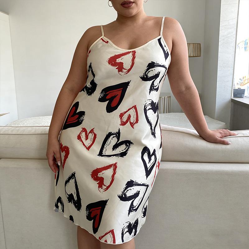 3PCS Heart Print Pajama Set Heart Print Indoor Wear for Women-Comfortable&Stylish Nightgowns in Black,Plus Size  Cream, and Pink loungewear housemaid pajamas Cherry Heart Print Pajama Set Women's Heart Printed Pajama Dresses Nightwear Womenswear Homewear