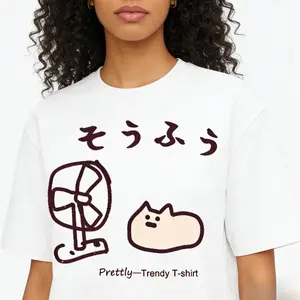 Unisex Cool Japanese Style Fan Cat T-shirt Men Women Funny  Short Sleeve Tshirt Graphic T Shirts Summer Streetwear Pritned Tees Casual Menswear