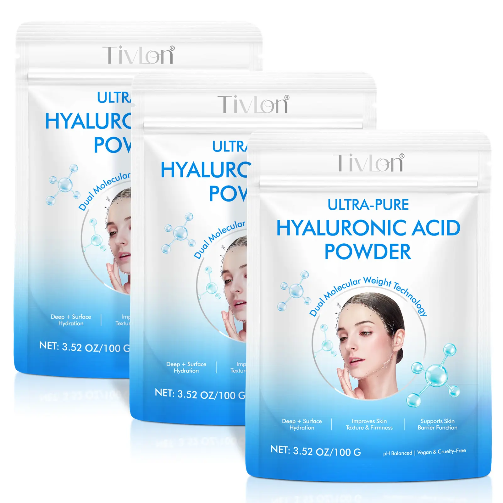 1 Count, 100g, TIVLON Micro-Molecular Formula, Hyaluronic Acid Essence Powder, Dual-Layer Hydration with Bifida Ferment Lysate, Versatile DIY Skincare, High-Cost Performance, Suitable for All Skin Types, Perfect Gift for Friends and Family.