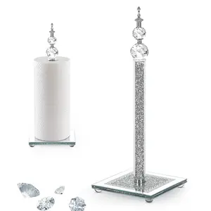 Crystal Paper Towel Holder, Bling Silver Paper Towel Roll Holder, Decorative Standing Paper Towel Holder for Kitchen Countertops Bathroom, Paper Towel Dispenser with Weighted Base