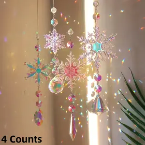 4 Counts  Exquisite glass crystal snowflake decorations - Dazzling Christmas tree winter decorations with elegant style and diverse designs - perfect for weddings, anniversaries, birthdays, and Christmas parties as gifts - Home Decor Ornaments