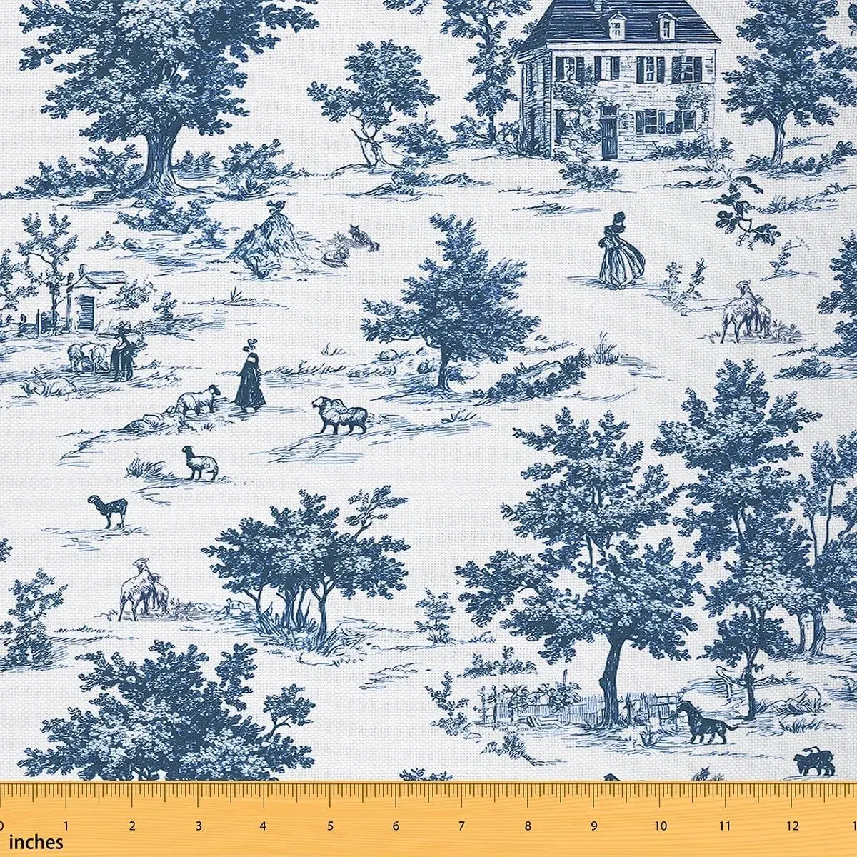 Vintage French Country Fabric Western Upholstery Chairs Fabric Farmhouse Blue Decorative Soft Flannel