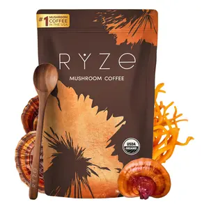 Summer Wins RYZE SUPERFOODS Mushroom Medium Roast Coffee USDA Organic with 6 Adaptogenic Mushrooms, USA Grown Instant Coffee for Better Energy, Focus Digestion Immunity with Lions Mane & Turkey Tail 30 Servings-2YZ  Vitamin Bathroom
