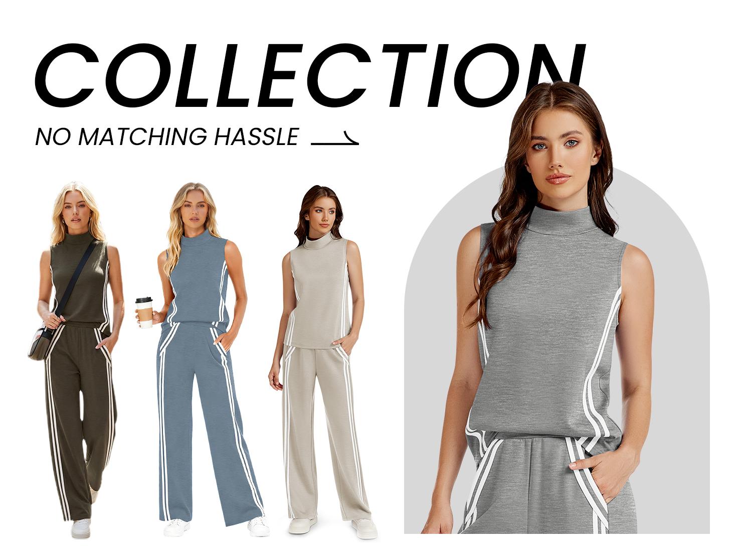 Casly Lamiit 2 Piece Sets for Women Summer Outfits Mock Neck Tank Top & Wide Leg Pants Stripes Casual Loungewear Tracksuits Tanktop Fitted Casly Lamiit 2 Piece Sets for Women Summer Outfits Mock Neck Tank Top & Wide Leg Pants Stripes Casual Loungewear Tracksuits Tanktop Fitted