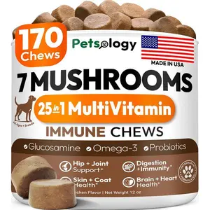 Turkey Tail Mushroom Chews for Dogs - 170 Count, Lipoma Support, Immune, Digestive, Skin, Joint & Energy Supplement