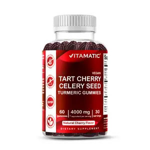 Vitamatic Tart Cherry with Celery Seed Gummies - 4000 mg Serving - Vegan Dietary Supplement for Joint Comfort, Healthy Sleep Cycles & Muscle Recovery