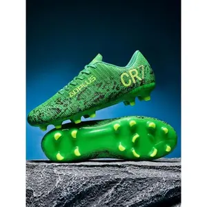 Men's Football Shoes, Genuine Leather Surface, Fashion Dye Design, Anti-Collision Toe, Thick Cup Sole, Stable Heel, Long Nails Grip, Soccer Cleats