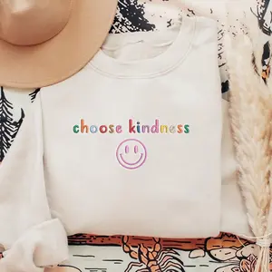 Choose Kindness Embroidered Sweatshirt Cotton Crewneck, Unisex Sweatshirt Embroidery Positive Inspiration, Casual Y2K Sweater Dailywear