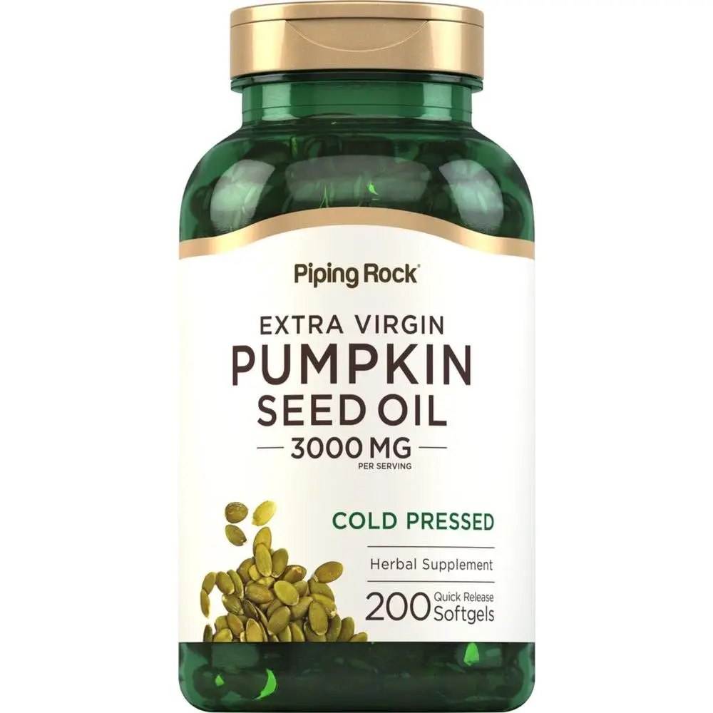 Piping Rock Pumpkin Seed Oil Softgel Capsules | 3000mg | 200 Pills | Cold Pressed Supplement | Extra Virgin Extract | Non-GMO, Gluten Free