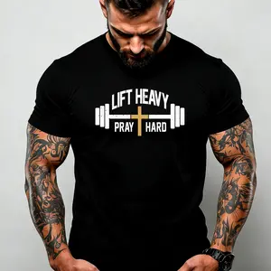 Men's Lift Heavy Pray Hard Cross Gym T-Shirt（Hoodie)  Daily Casual Wear Fashion Top Soft Comfortable Fabric Faith Fitness Vibe Pattern