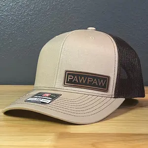 PAWPAW Side Leather Patch Hat Grandfather Grandpa Father's Day Gift Khaki/Brown