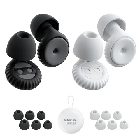 SISIXILE Noise-Canceling Earplugs, Ultra-Comfortable Reusable and Washable Noise-Reducing Earplugs for Sleep and Noise Sensitivity, Made with Soft and Safe Silicone, 35 dB Noise Reduction, Includes 8 Pairs of Ear Tips (XS/S/M/L Sizes), Clean