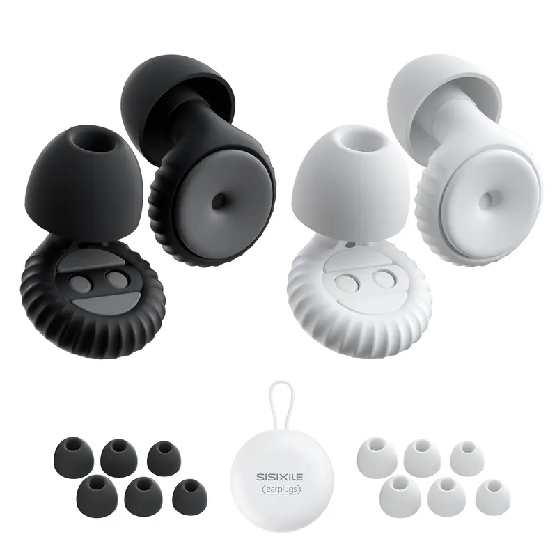 SISIXILE Noise-Canceling Earplugs, Ultra-Comfortable Reusable and Washable Noise-Reducing Earplugs for Sleep and Noise Sensitivity, Made with Soft and Safe Silicone, 35 dB Noise Reduction, Includes 8 Pairs of Ear Tips (XS/S/M/L Sizes), Clean