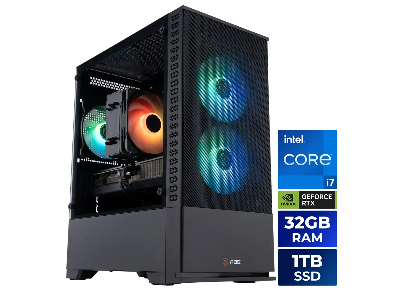 ABS Cyclone Aqua Prebuilt Gaming PC - Windows 11 - Intel Core i7-14700F - GeForce RTX 5060 8GB - DLSS 4 - 32GB DDR4 - 1TB NVMe SSD