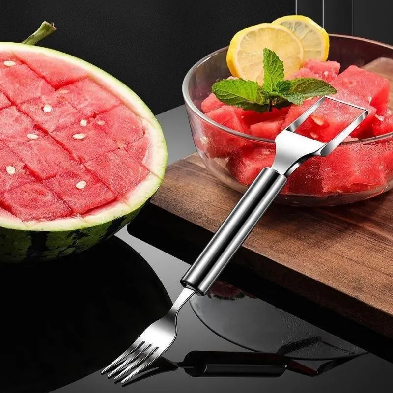 Stainless Steel Watermelon Slicer & Fork, Multifunctional Watermelon Cutter, Fruit & Vegetable Cutter, Kitchen Utensils for Home Use