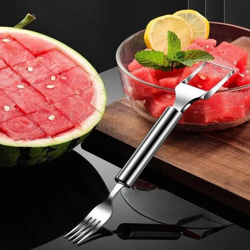 Stainless Steel Watermelon Slicer & Fork, Multifunctional Watermelon Cutter, Fruit & Vegetable Cutter, Kitchen Utensils for Home Use, Vegetable Cuttin