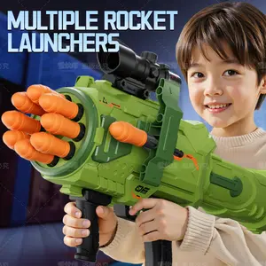 Kids Rocket Launcher Soft Bullet Cannon 8-Round Gatling Simulation Artillery Set Fun STEM Birthday Gift for Boys & Girls 8+ Multifunction gel blaster