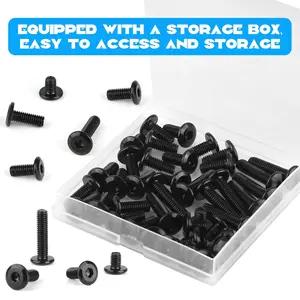 A set of 40 M6 x 8/14/16/25 Socket Cap Allen Bolts 4 Lengths, Flat Round Head Socket Cap Screws, Furniture Screws, Carbon Steel, Full Thread, Black Oxide Finish - Home Improvement.