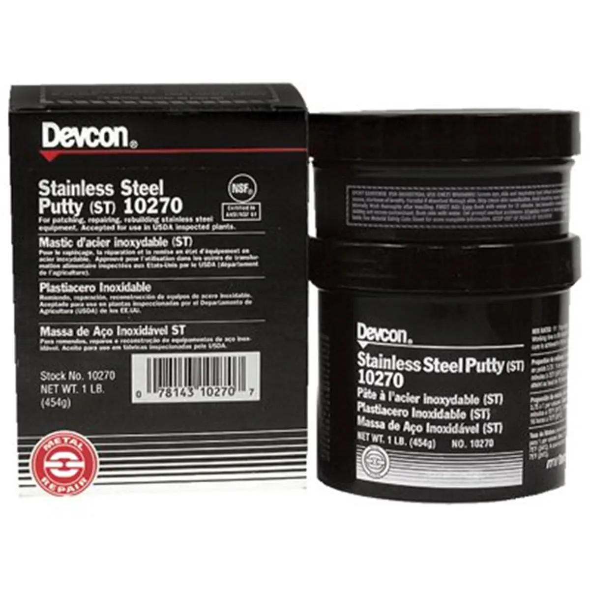 Devcon 230-10270 1 lb Non-Rusting Stainless Steel Epoxy Putty - 58-Minute Working Time, Bonding Compound, 85.0 Shore D, Suitable for Meat & Poultry Plants, Food Processing Equipment