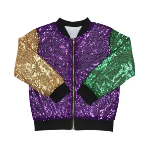 Girls' Mardi Gras Long-Sleeve Sequin Jacket - Glittery Festive Celebration Clothes with Sequined Detailing