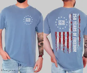 Comfort Colors Retro USA 250 T-Shirt, 250 Years of Freedom, Celebrate 250th Anniversary Shirt USA Flag Tee 4th of July Shirt Patriotic Gift