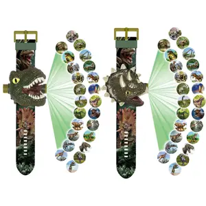 Dinosaur Projection With Time Display for Kids with 24 diy Luminous Patterns Flip Adjustable 3D Digital Screen Gift for Boys Girls Birthday Children's Day Luminous Toy Kids Projector