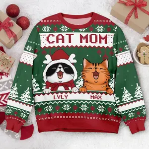 Personalized Cat Meowy Catmas Ugly Christmas Sweater, Custom Cat Ugly Sweater