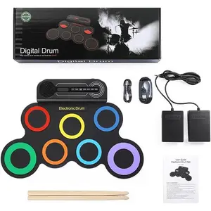 Electric Drum Set for  with Built-in Speaker,  Drum Pad and Sticks, Portable Roll Up Drums Practice Pad for ,  Birthday for Girls Boys.