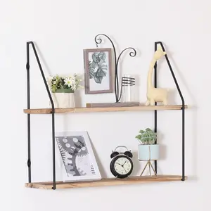 Gardenia Floating Shelf with Metal Brackets, Wall Mounted Rustic Wood Wall Storage, Decorative Hanging Display for Trophy, Photo Frames, Collectibles, and Much More (2-Tier – Natural Wood) shelf  block desk