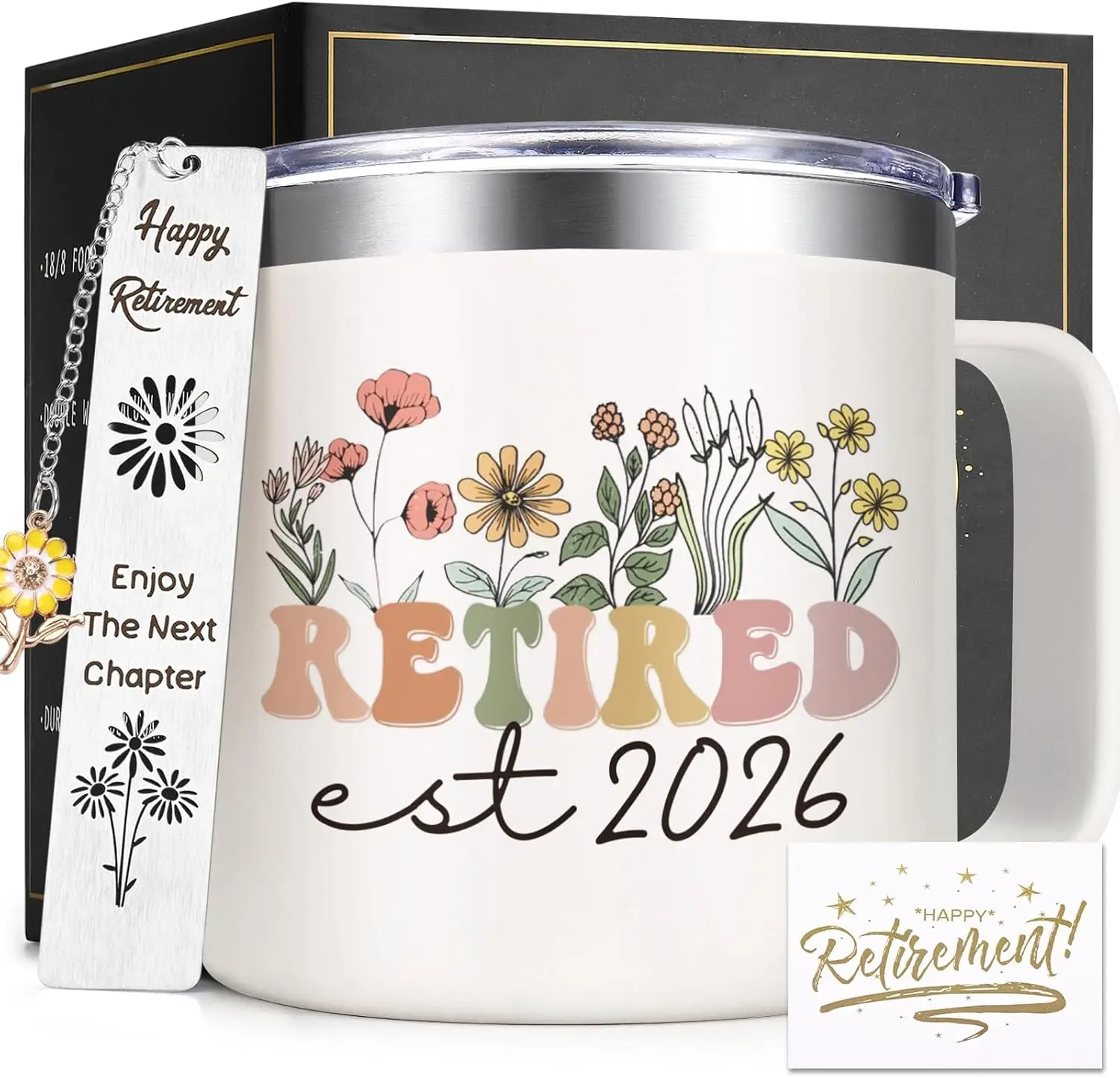 Lifecapido Retirement Gift for Woman, Retirement Gifts for Women 2026, 14oz Insulated Coffee Mug with Bookmark, Retired Birthday Gifts for Women Mom Grandma Teacher Nurse Coworkers