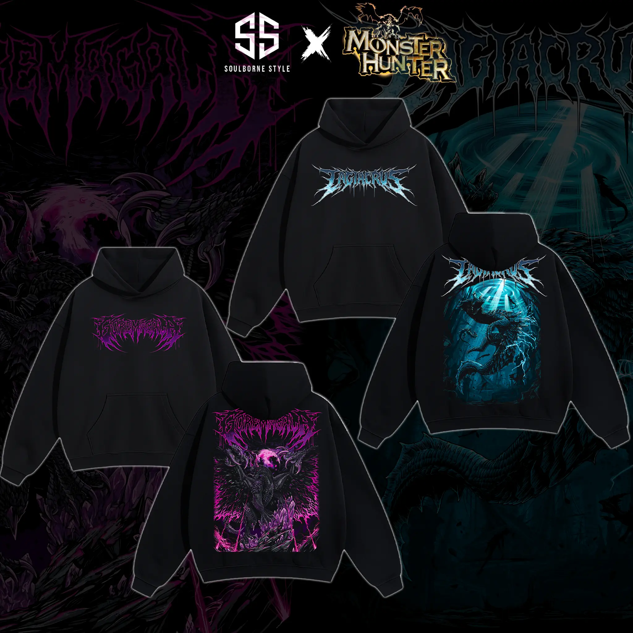 [Soulsborne Style] Vintage Gore Magala / Lagiacrus - Monster Hunter Unisex Hoodie, Action RPG Gaming Apparel, Game Shirt, Video Game Clothes, Boy Merch, Gift For Him, Gift For Her, Cotton Crewneck Top Clothes Streetwear