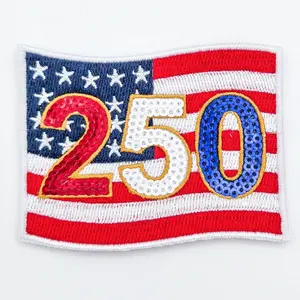 America 250 Sequin Embroidered Patch – Patriotic Statement Patch for Hat Bars & Boutiques