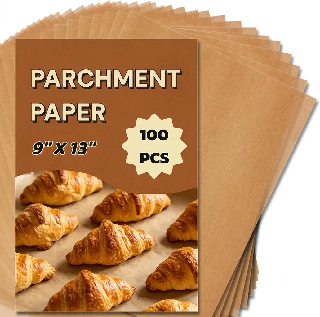 100Pcs Unbleached Non-Stick 9x13in Baking Parchment Non-Stick and Non-Toxic | Pre-cut Parchment Sheets for , Cooking, Grilling, Air Fryer and Steaming - Fit for Half Sheet Pans Perfect for Bread, Cakes