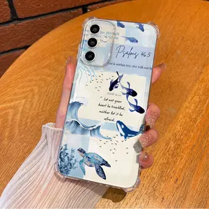 Ocean Sea Marine Life Shark with Psalms Phone Case For SAMSUNG GALAXY A14 A15 A16 A25 A26 A34 A35 A36 A53 A54 A55 A56 4G 5G Gift Ideas Anti-drop Cellphone Protective Shell Soft Transparent Shockproof Mobile Phone Cover
