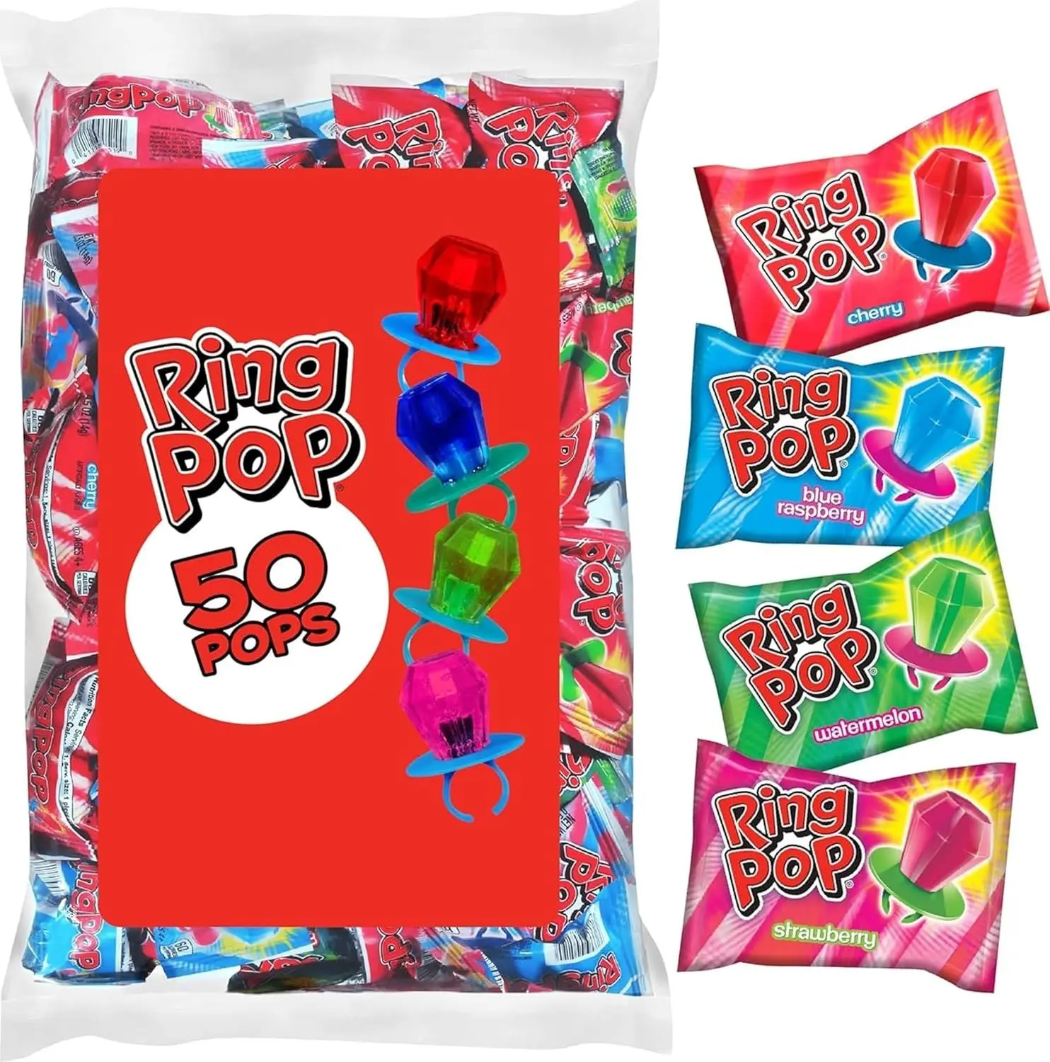 Ring Pop Lollipops - Back to school gift, Bulk Candy Individually Wrapped Suckers Variety | Party Pack- 20 Count w/Assorted Flavors - Hard Candy for Party Favors, Kids & Goodie Bag Stuffers