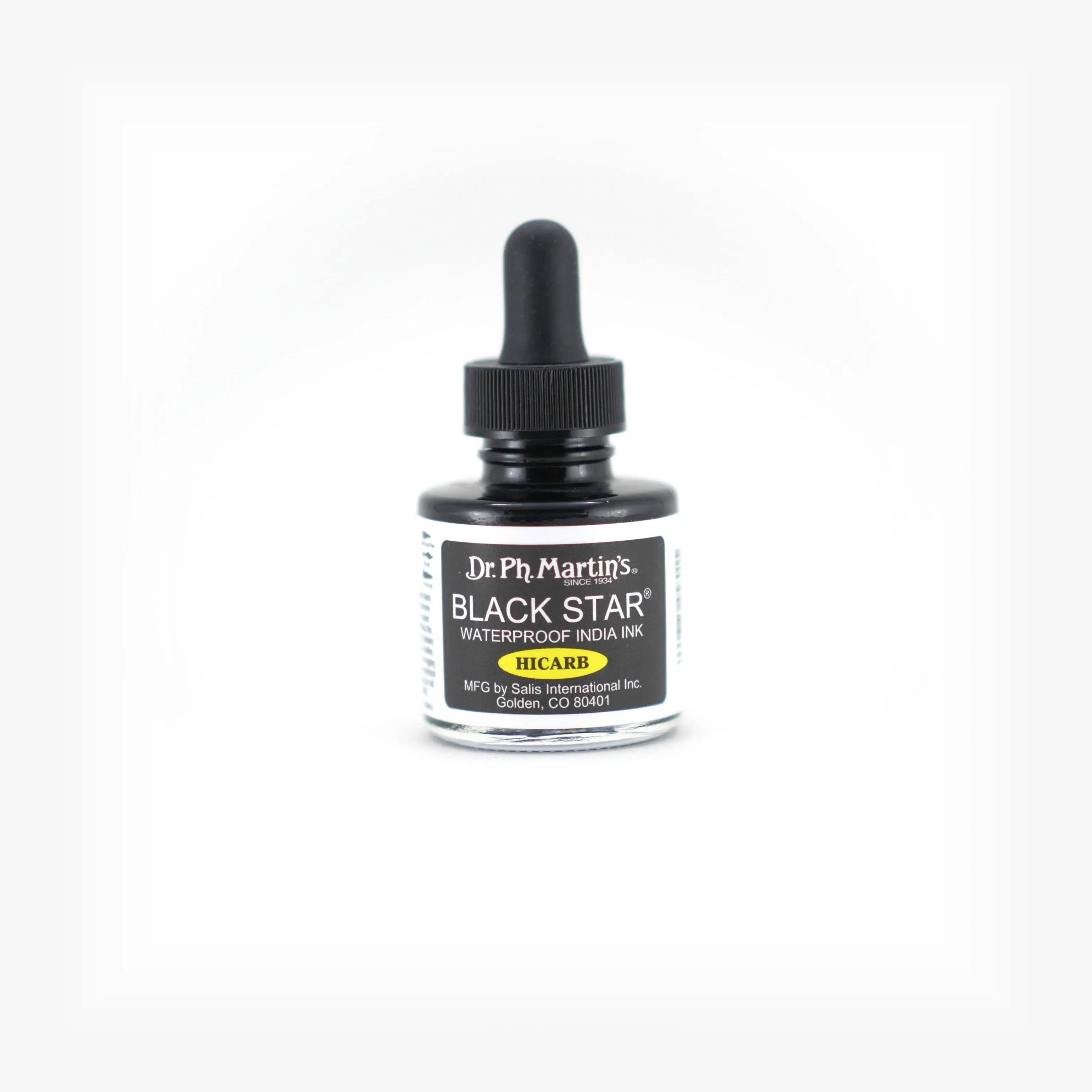 Dr. Ph. Martin's Black Star India Ink (Hi-Carb) Ink Bottle, 1.0 US fl oz, Black, 1 Bottle
